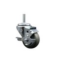 Service Caster 3 Inch Gray Polyurethane Wheel Swivel 58 Inch Threaded Stem Caster with Brake SCC SCC-TS20S314-PPUB-TLB-58212